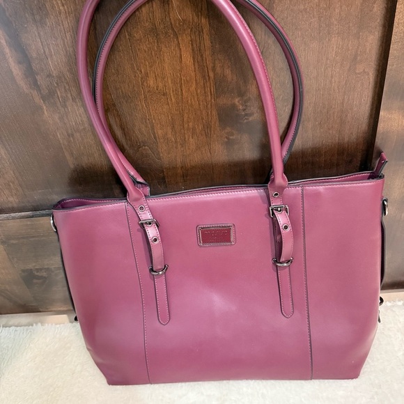 Brand New Elegant Plum Structured Tote Bag with Silver Hardware - Picture 3 of 13